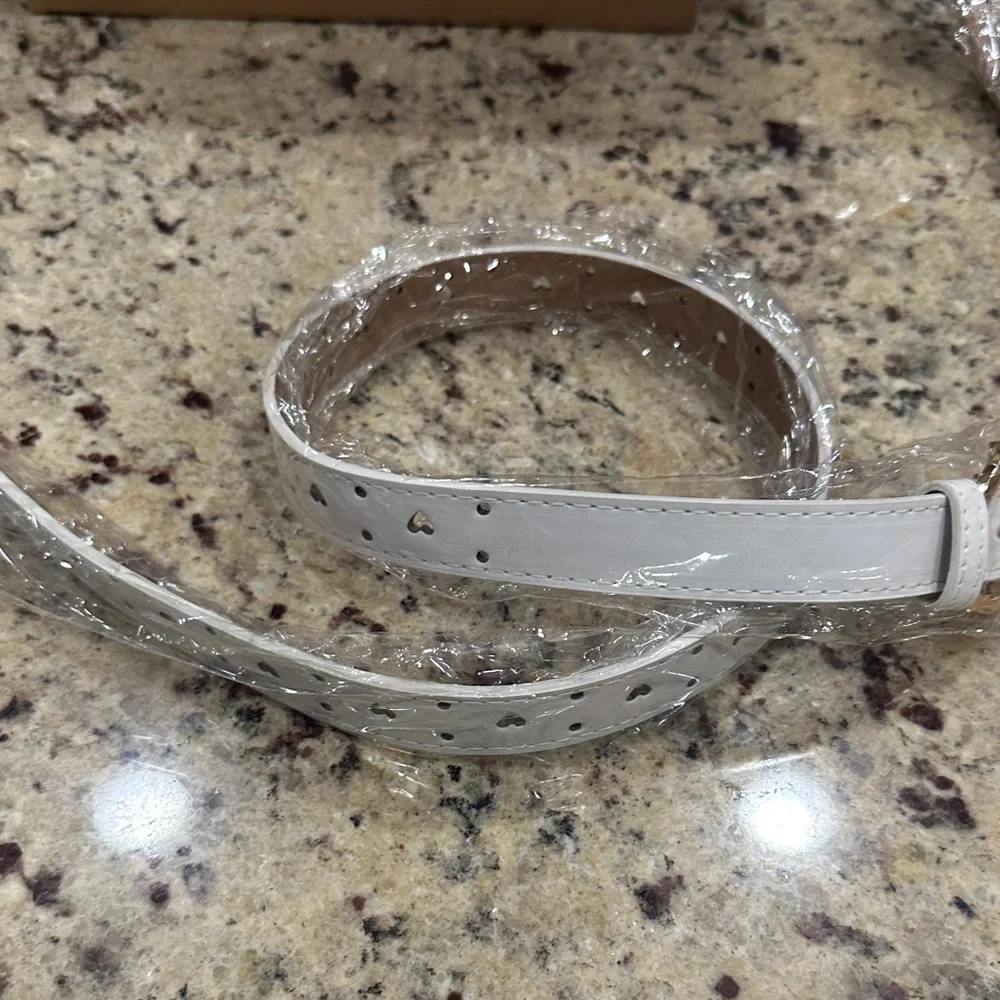Kids Elegant White Belt with Gold heart Buckle